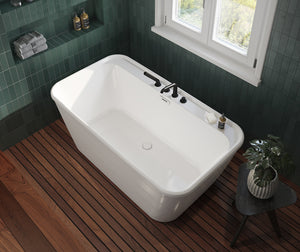 Pocono Baignoire blanche autoportante avec jupe blanche 58 x 32 en AcrylX avec drain central