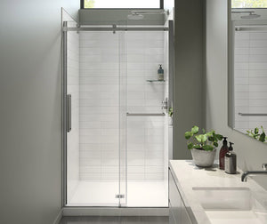 Halo Pro Porte de douche avec porte-serviette coulissante 44 ½-47 x 78 ¾ po, 8 mm pour Installation en alcôve avec verre clair